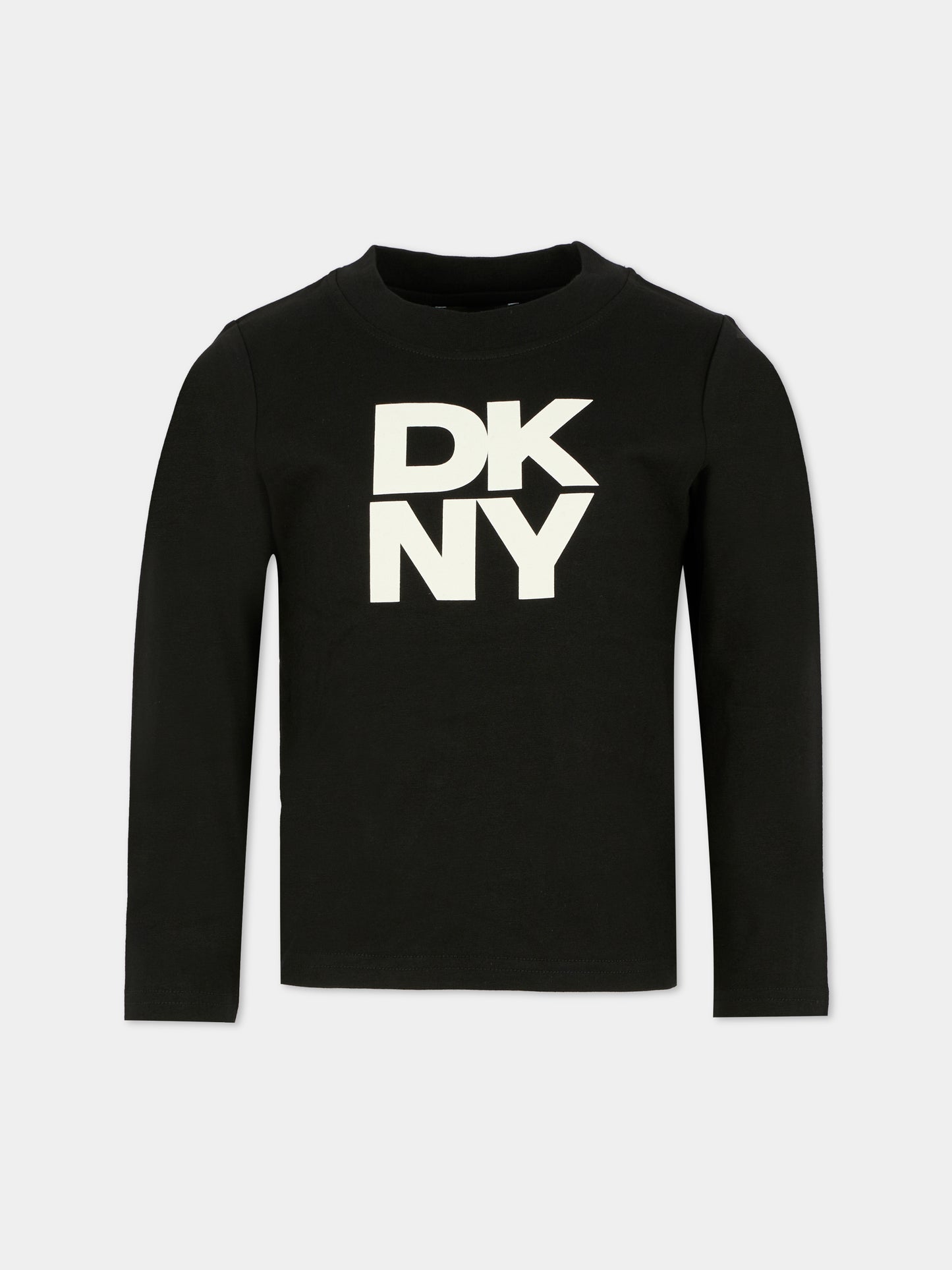 T-shirt nera per bambina con logo bianco,Dkny,D62457 09B