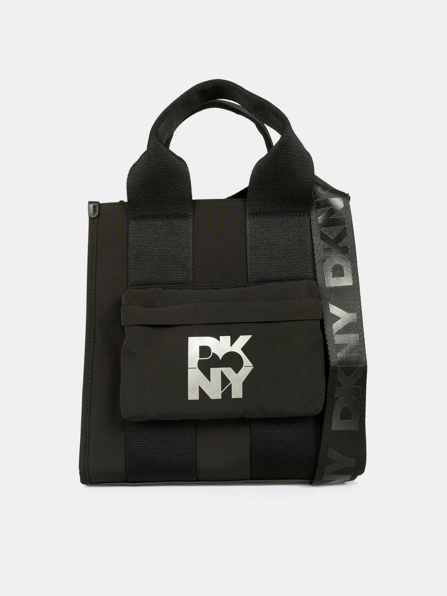 Borsa nera per bambina con logo argentato,Dkny,D62475 09B