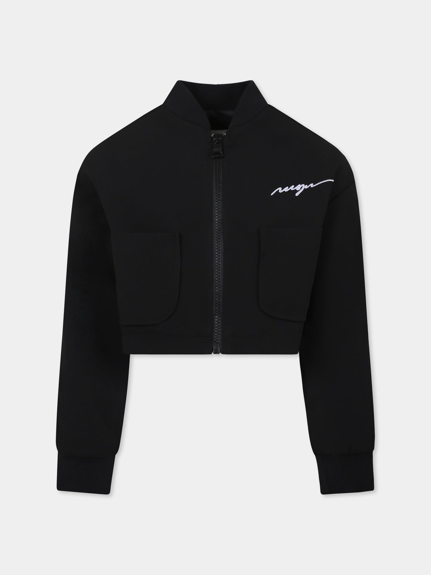 Bomber crop nero per bambina con logo,Msgm Kids,F4MSJGBO104 110