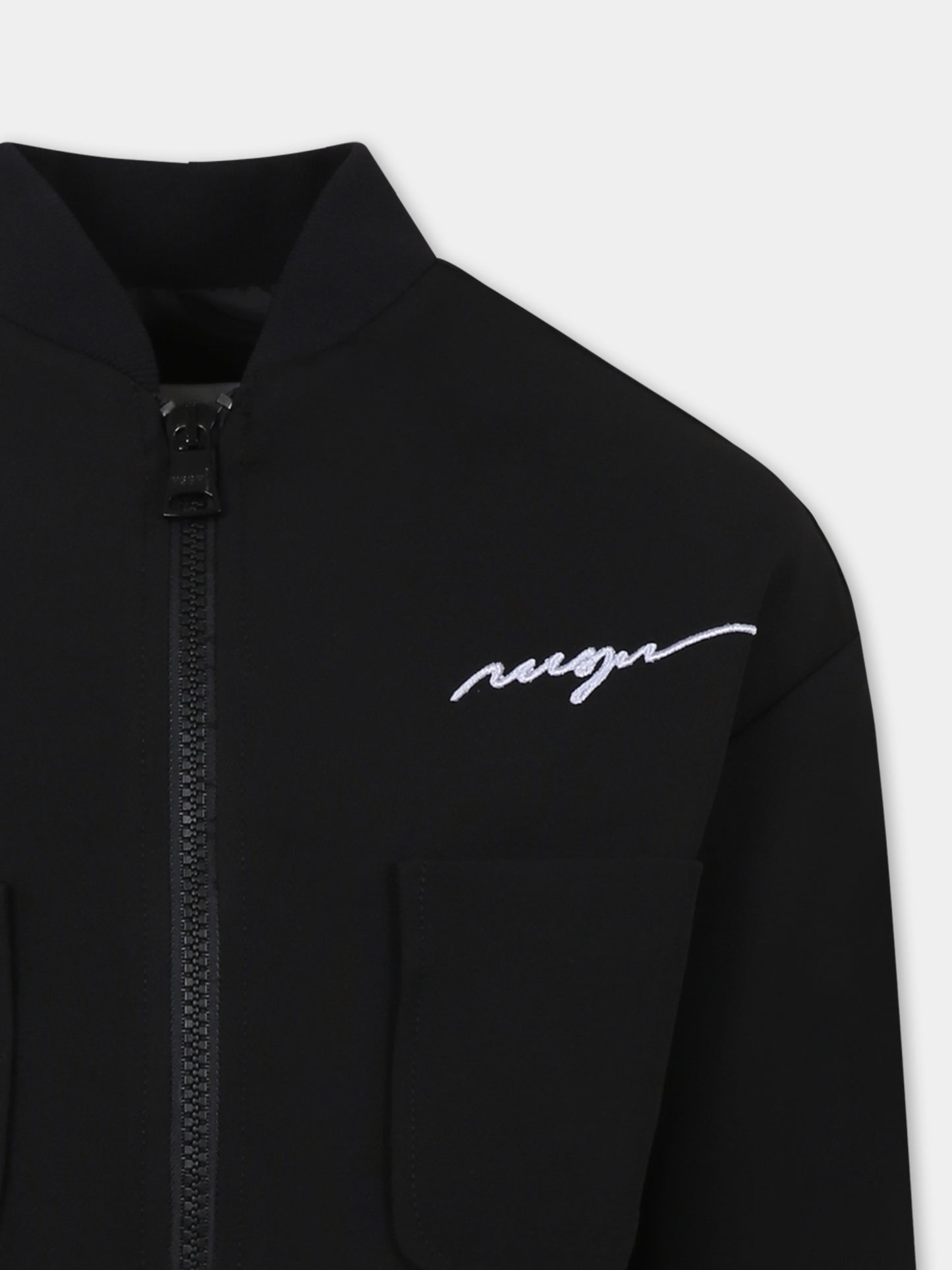 Bomber crop nero per bambina con logo,Msgm Kids,F4MSJGBO104 110