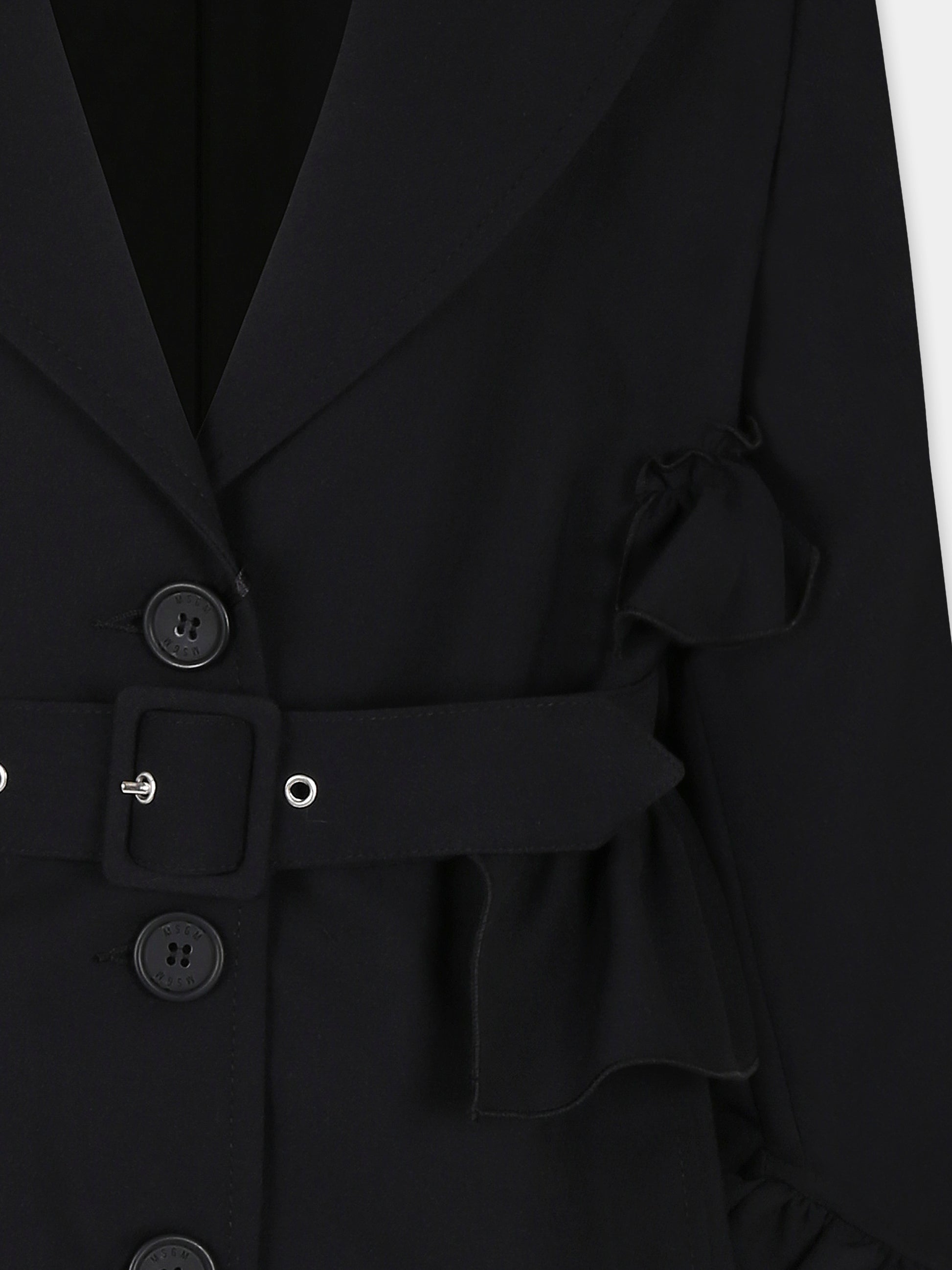 Cappotto nero per bambina con rocuhes e logo,Msgm Kids,F4MSJGCO134 110