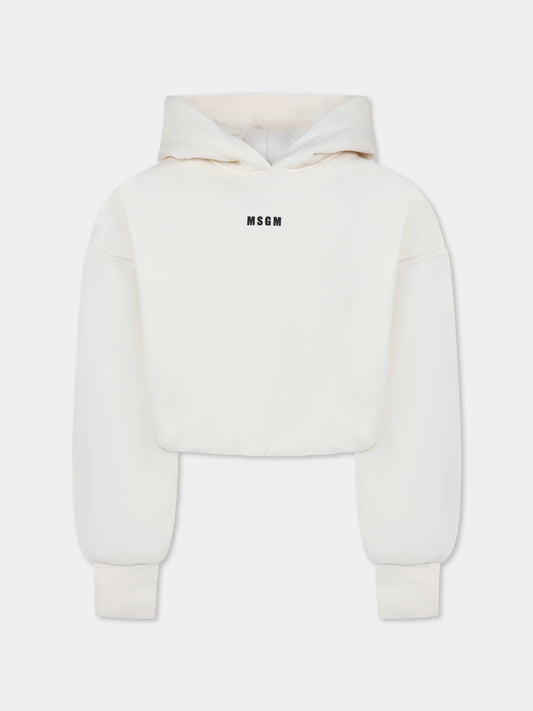 Felpa crop avorio per bambina con logo,Msgm Kids,F4MSJGHS140 013