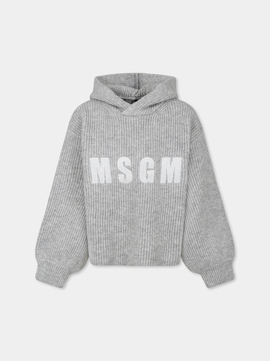 Maglione crop grigio per bambina con logo,Msgm Kids,F4MSJGJP078 107