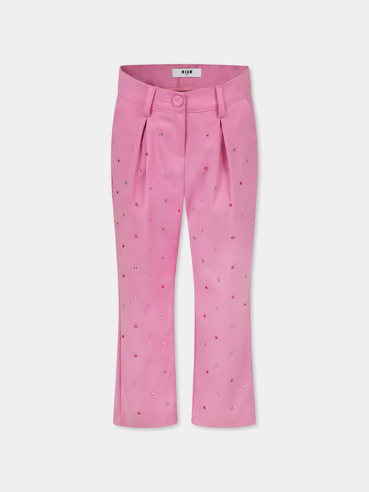Pantalon rose pour fille avec strass et logo