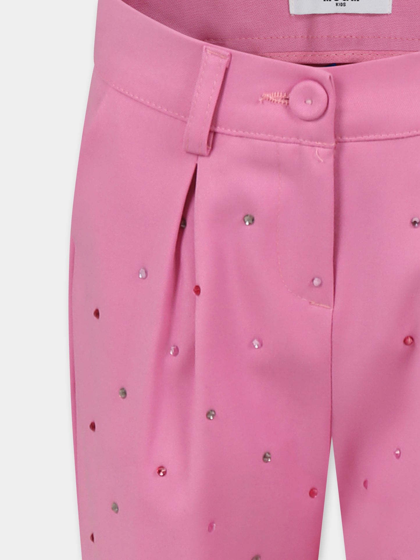 Pantalon rose pour fille avec strass et logo