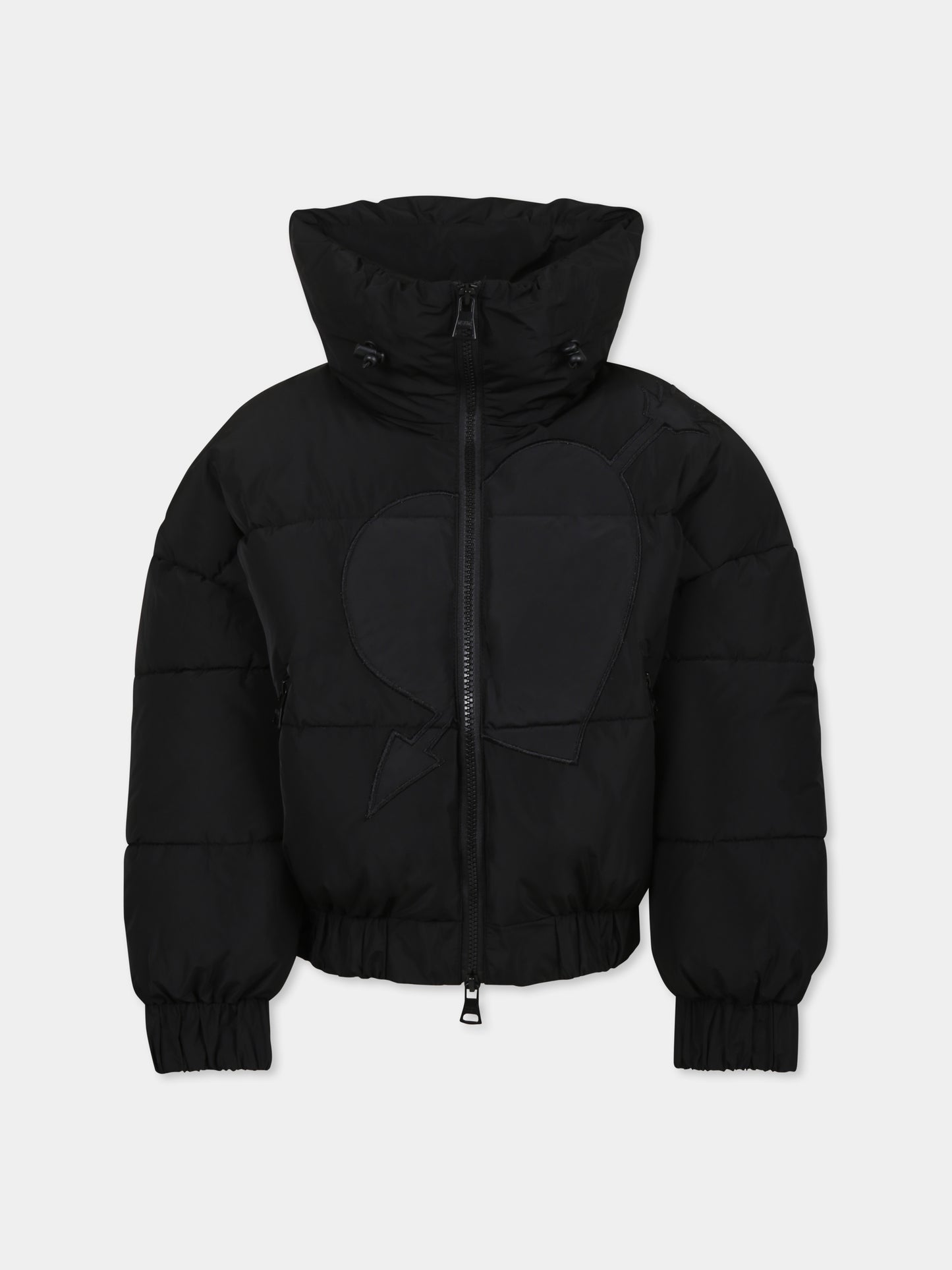 Piumino crop nero per bambina con logo e cuore,Msgm Kids,F4MSJGPF005 110