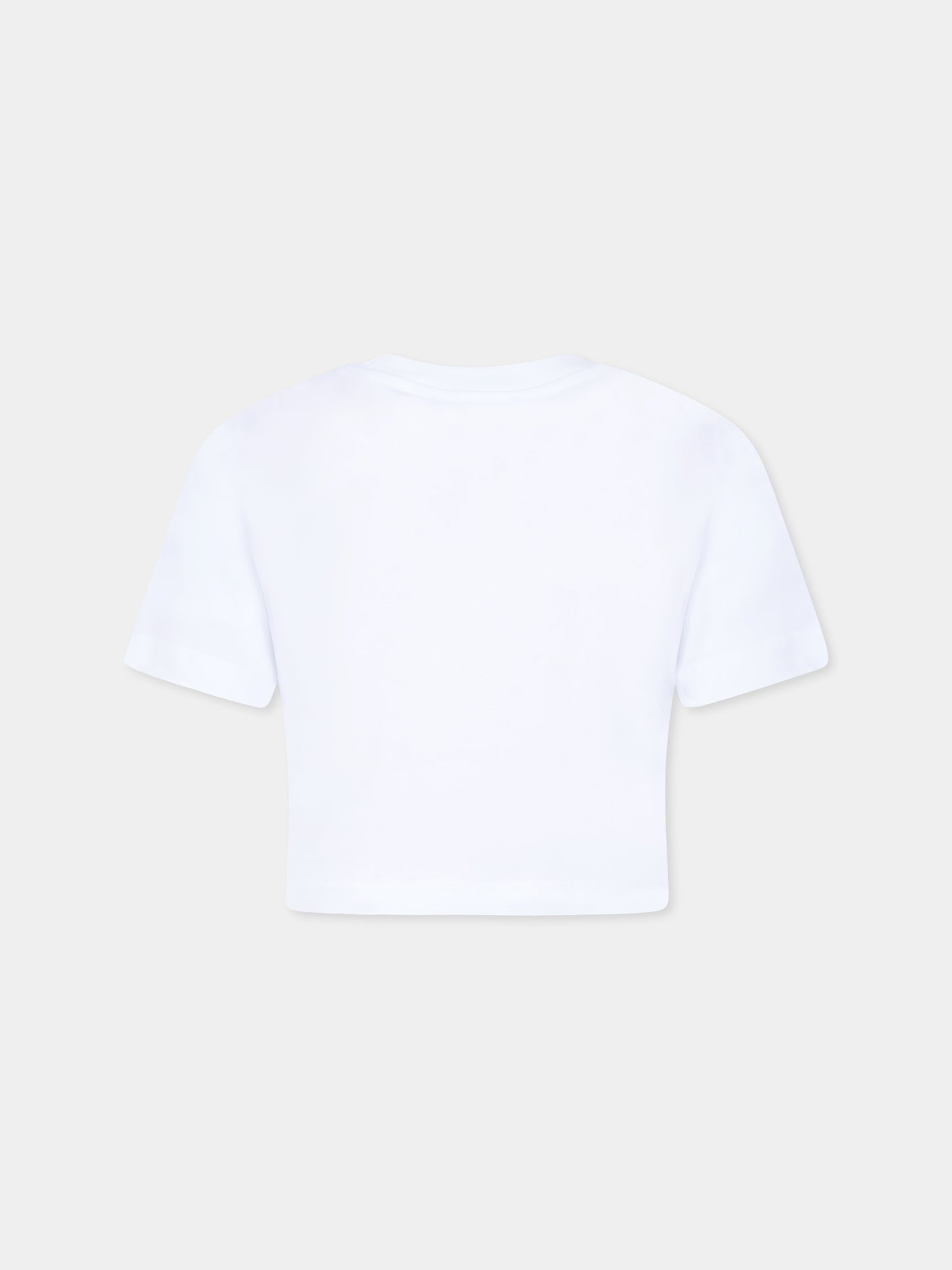 T-shirt crop bianca per bambina con logo e scritta,Msgm Kids,F4MSJGTH210 001