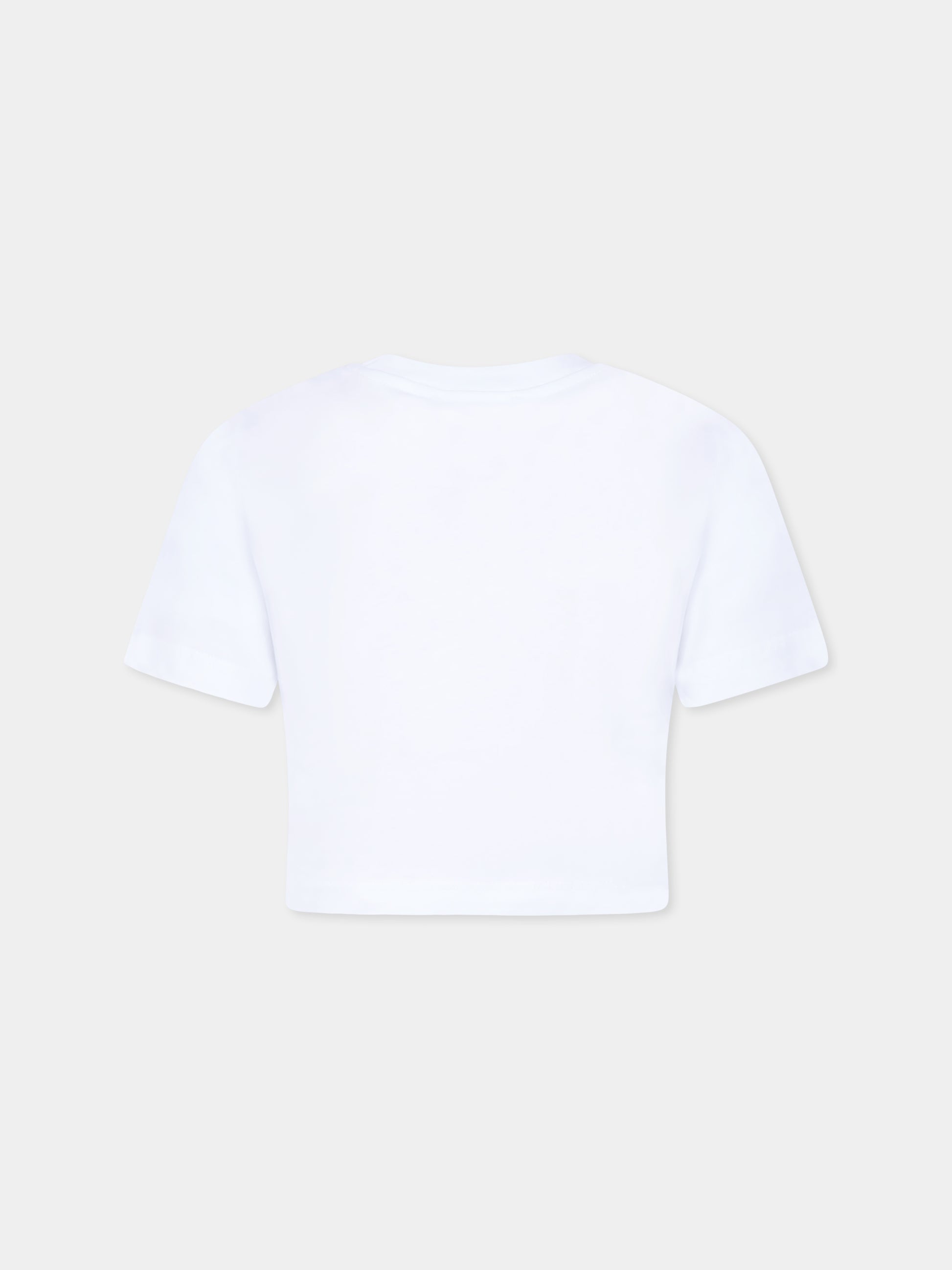 T-shirt crop bianca per bambina con logo e scritta,Msgm Kids,F4MSJGTH210 001