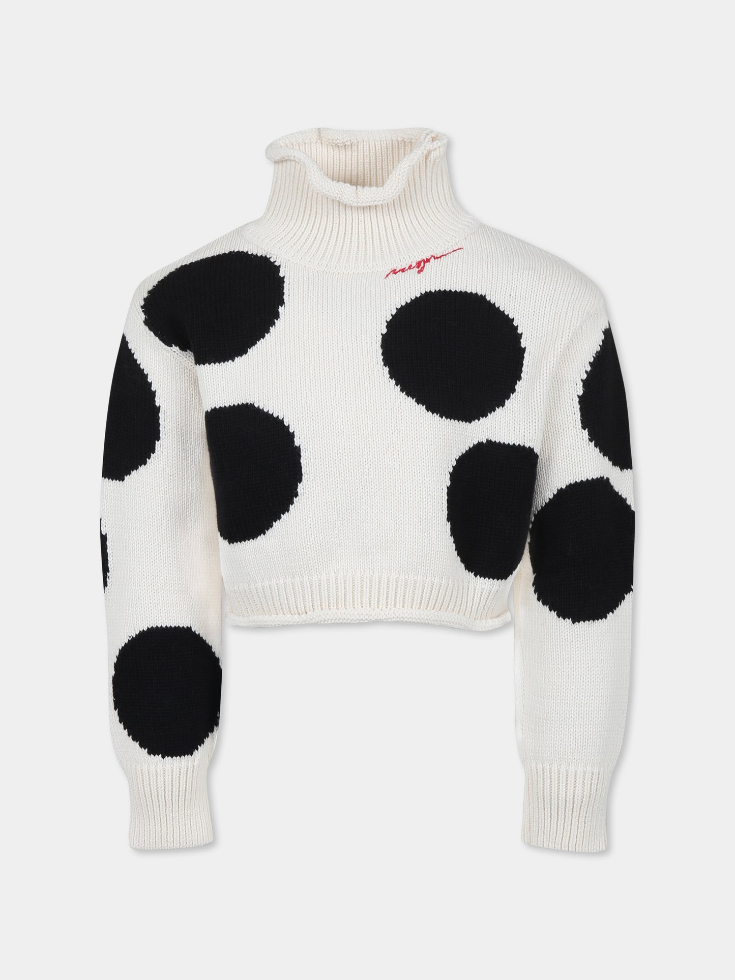 Dolcevita crop avorio per bambina con pois,Msgm Kids,F4MSJGTN132 013