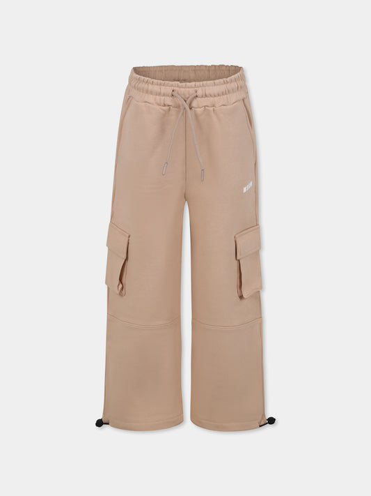 Pantaloni beige per bambini con logo,Msgm Kids,F4MSJUFP065 015