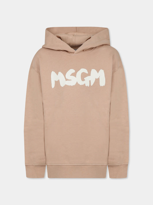 Felpa beige per bambini con logo,Msgm Kids,F4MSJUHS057 015