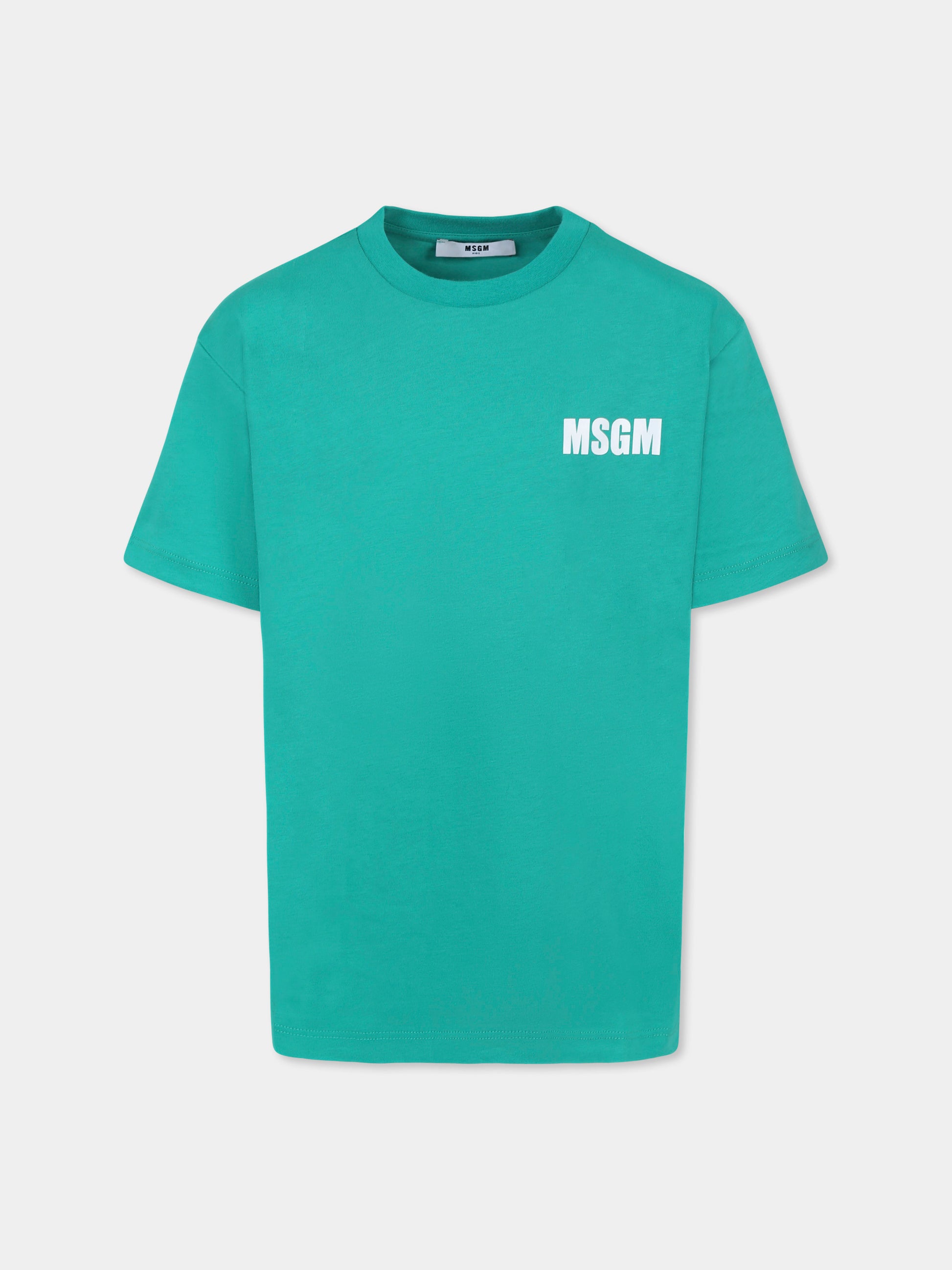 T-shirt verde per bambini con logo e scritta,Msgm Kids,F4MSJUTH053 080