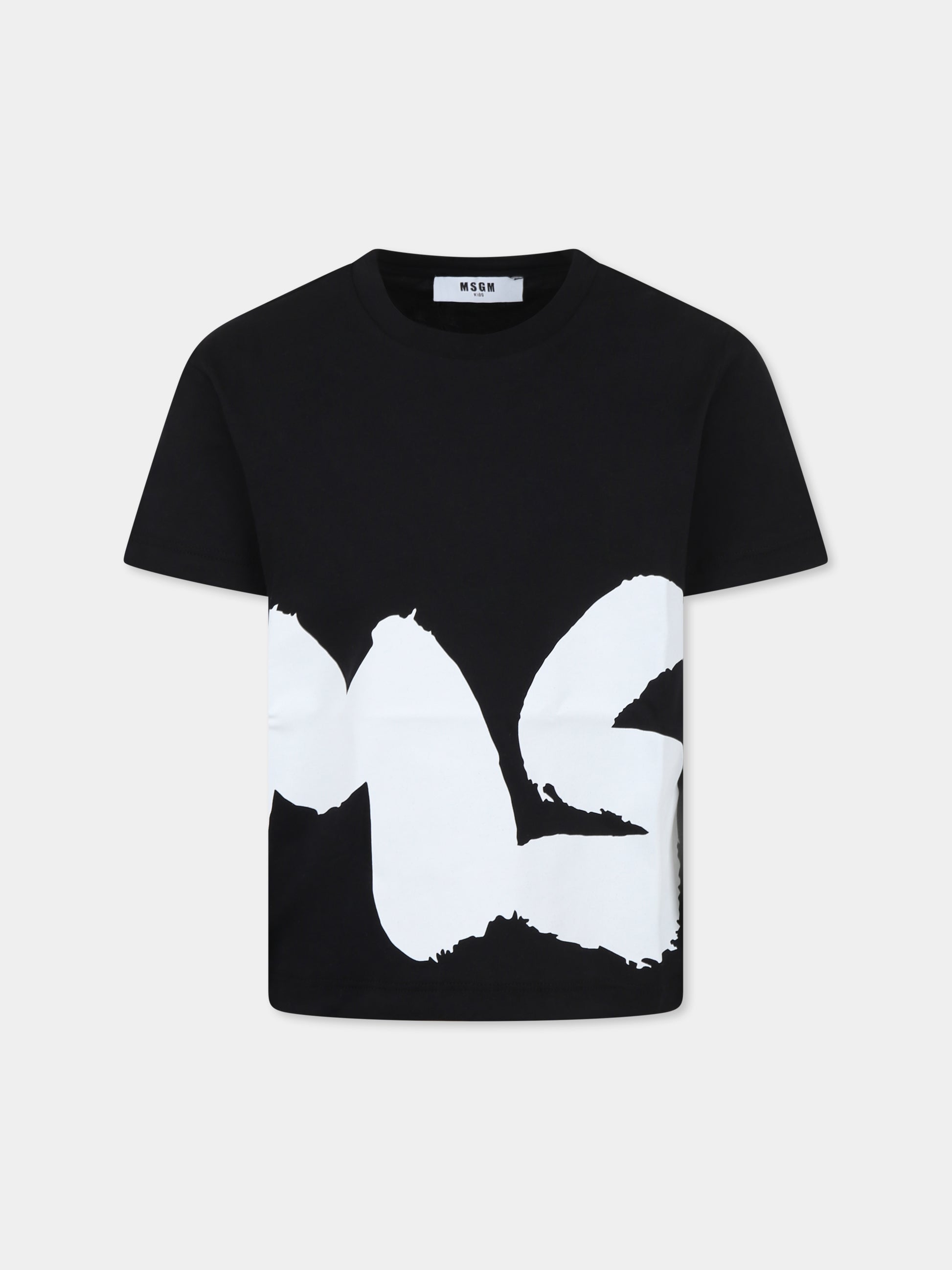 T-shirt nera per bambini con logo,Msgm Kids,F4MSJUTH056 110