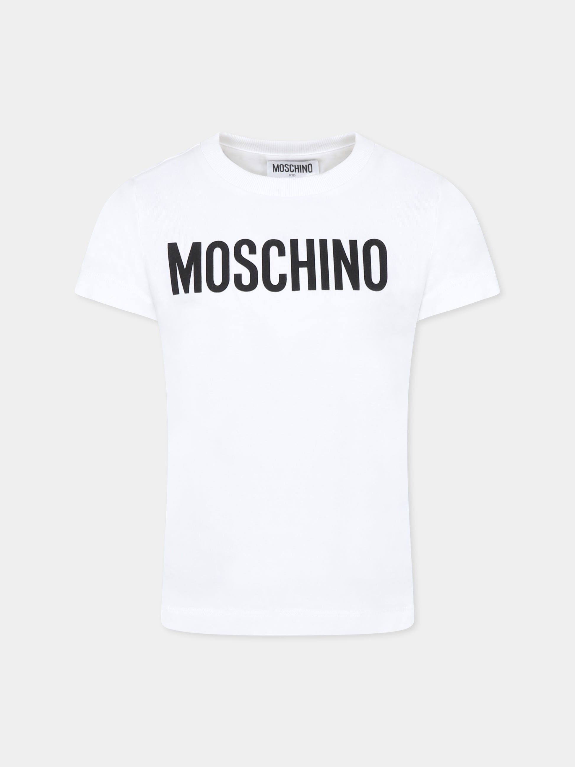 T-shirt bianca per bambini con logo,Moschino Kids,HUM052 LBA24 10101
