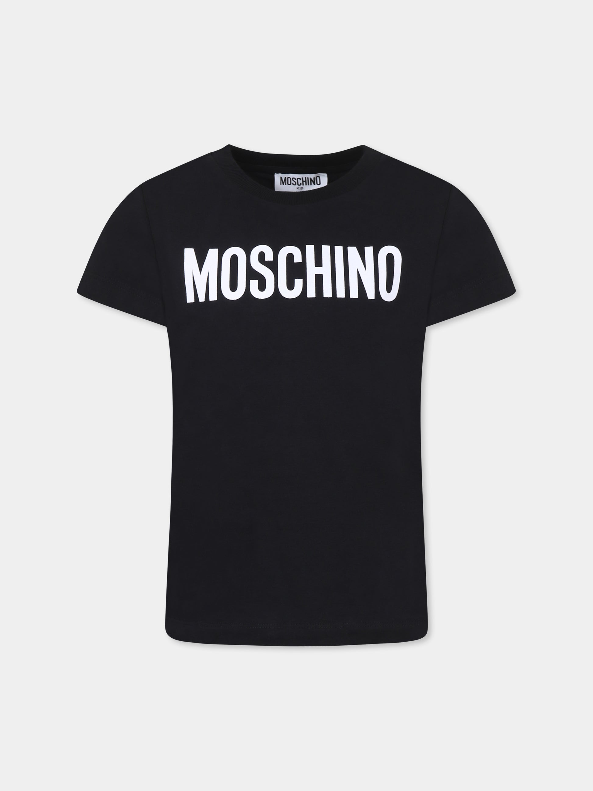 T-shirt nera per bambini con logo,Moschino Kids,HUM052 LBA24 60100