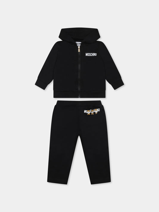 Completo nero per neonati con tre Teddy Bears e logo,Moschino Kids,MUK04Y LCA40 60100