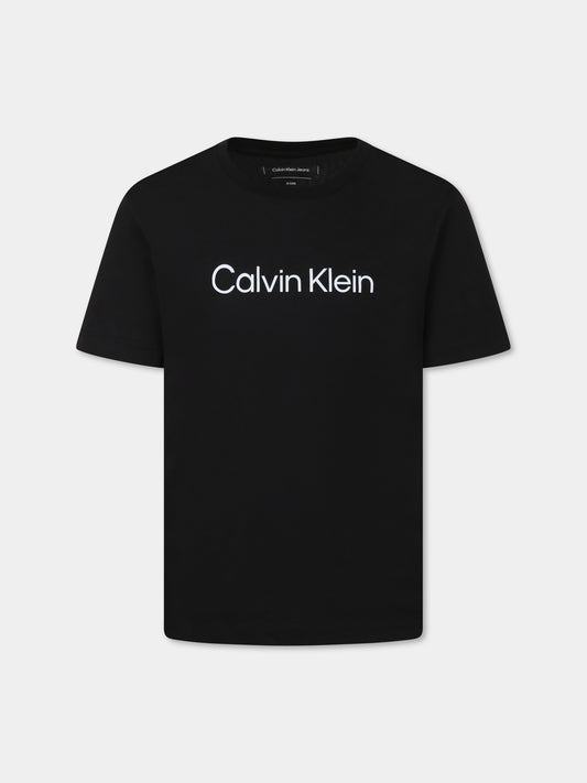 T-Shirt nera per bambino con logo,Calvin Klein Kids,IU0IU00682 BEH