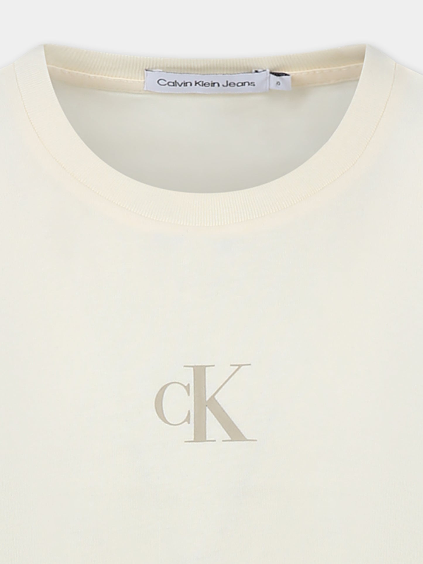 T-shirt beige per bambina con logo,Calvin Klein Kids,IG0IG02136 YAB