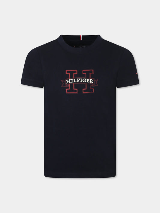 T-shirt blu per bambino con logo,Tommy Hilfiger Junior,KB0KB09028 DW5