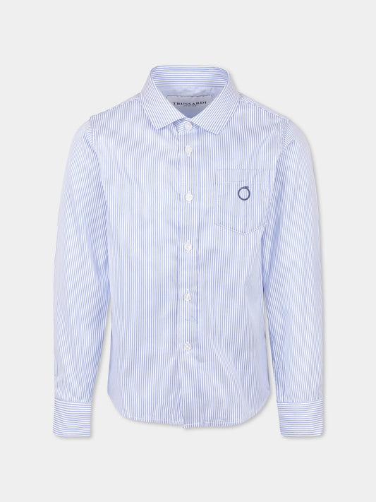 Camicia azzurra per bambino con logo,Trussardi Junior,TBP25019CA BLUE NAVY