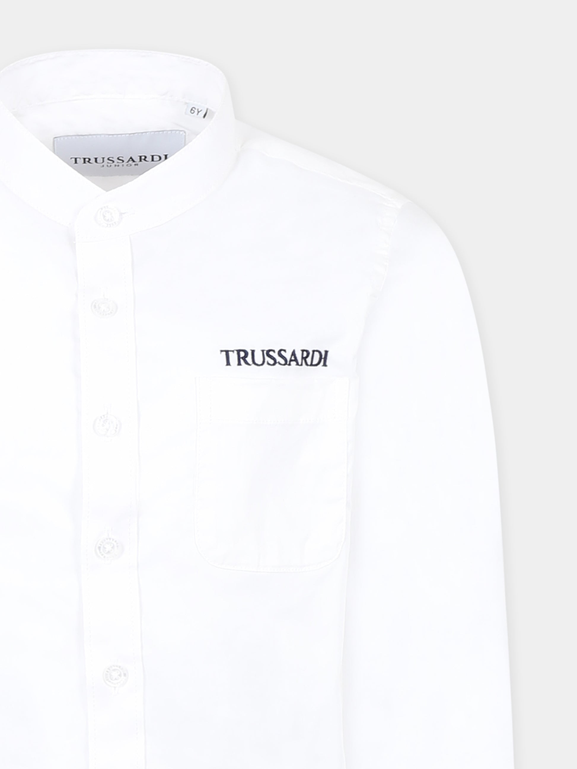 Camicia bianca per bambino con logo,Trussardi Junior,TBP25032CA WHITE