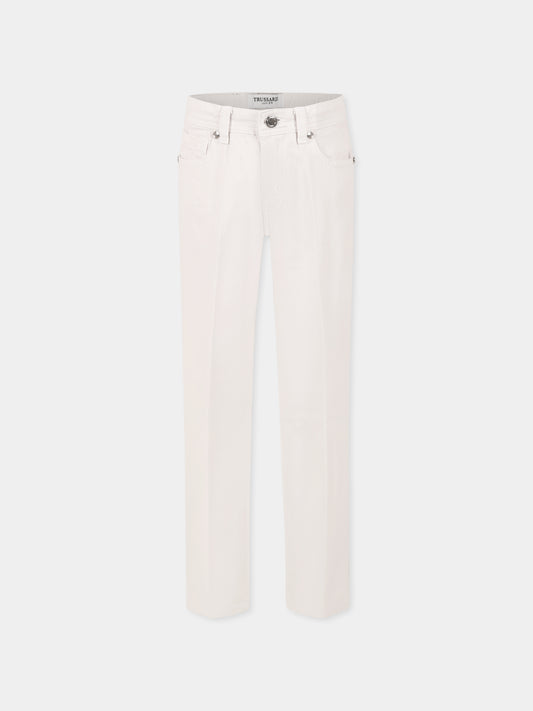 Pantaloni bianchi per bambino con logo,Trussardi Junior,TBP25134PA WHITE