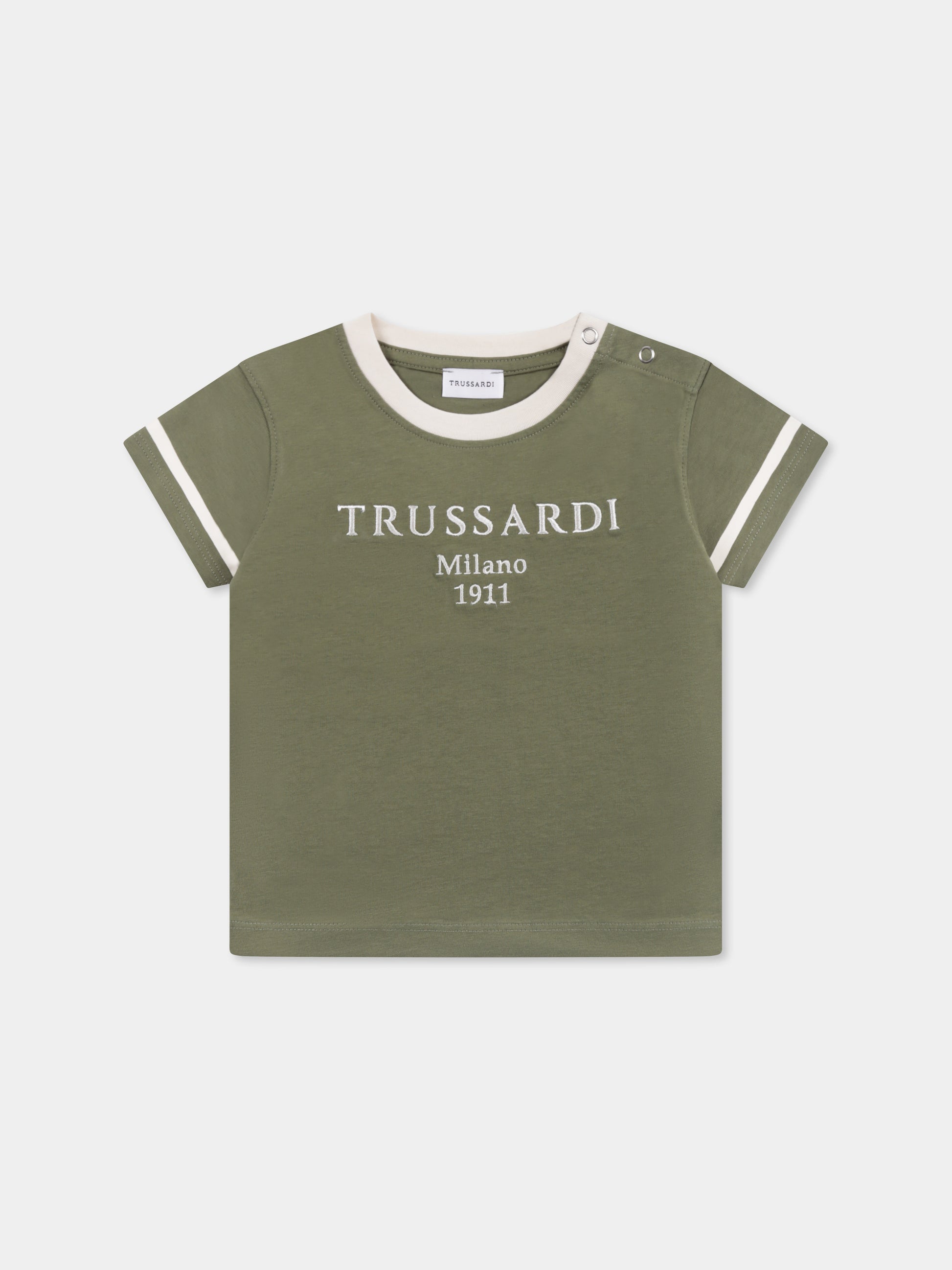T-shirt verde per neonato con logo,Trussardi Junior,TIP25033TS GREEN ALOE