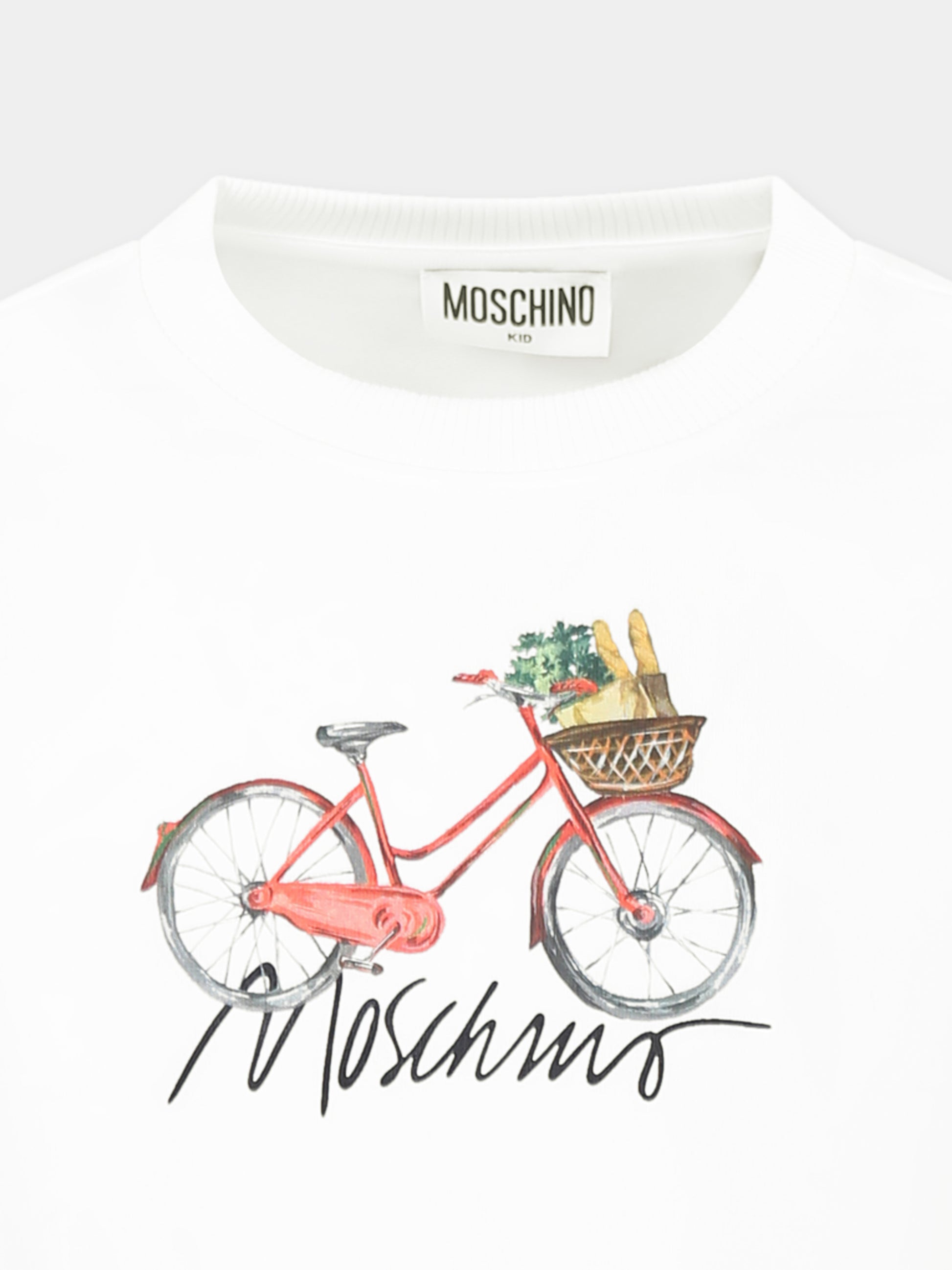 Felpa crop bianca per bambina con stampa bicicletta,Moschino Kids,HDF06C LDA13 10101
