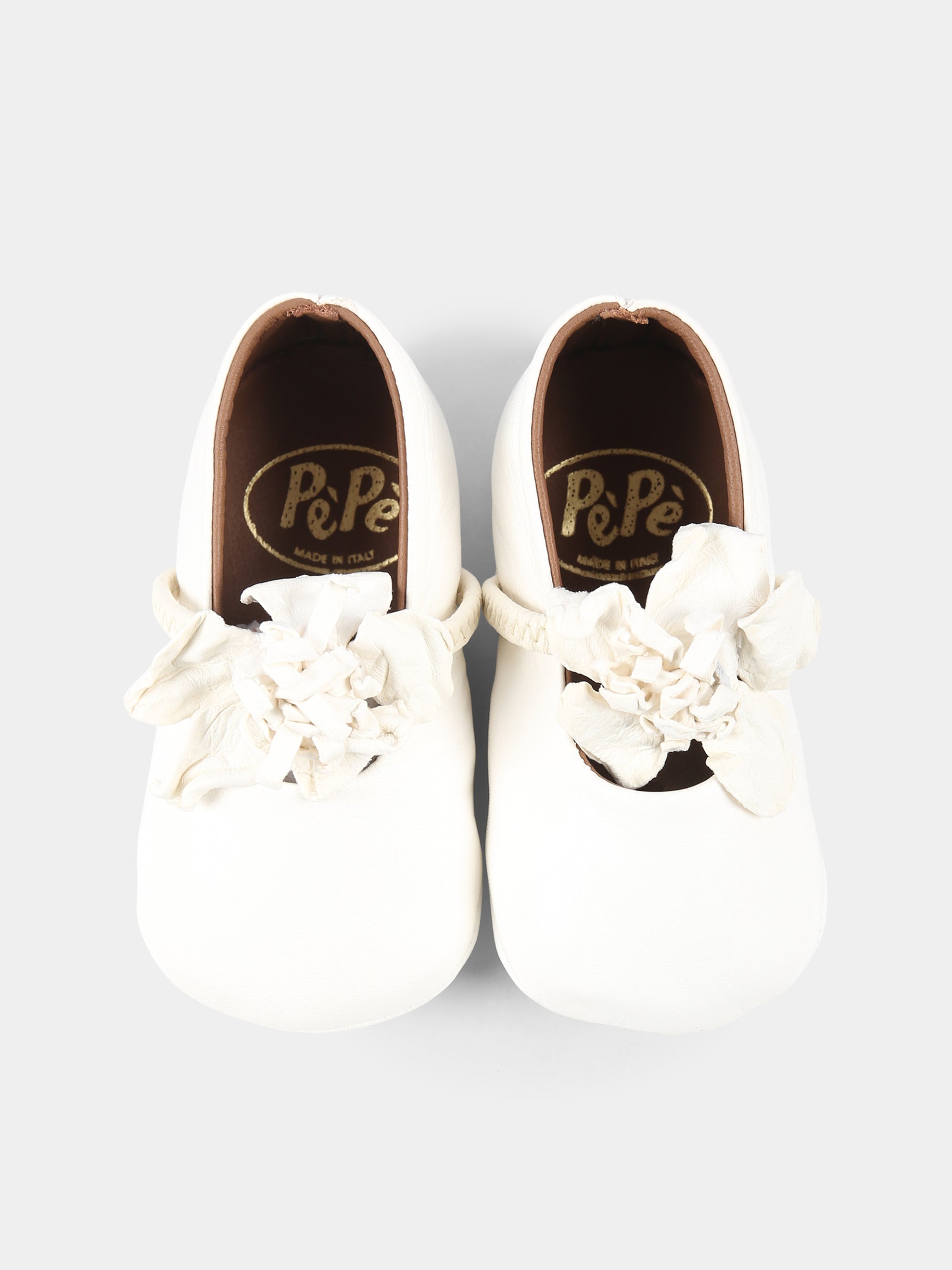 Ballerine bianche per neonata con fiore,Pèpè,00208 FLP NA BIANCO