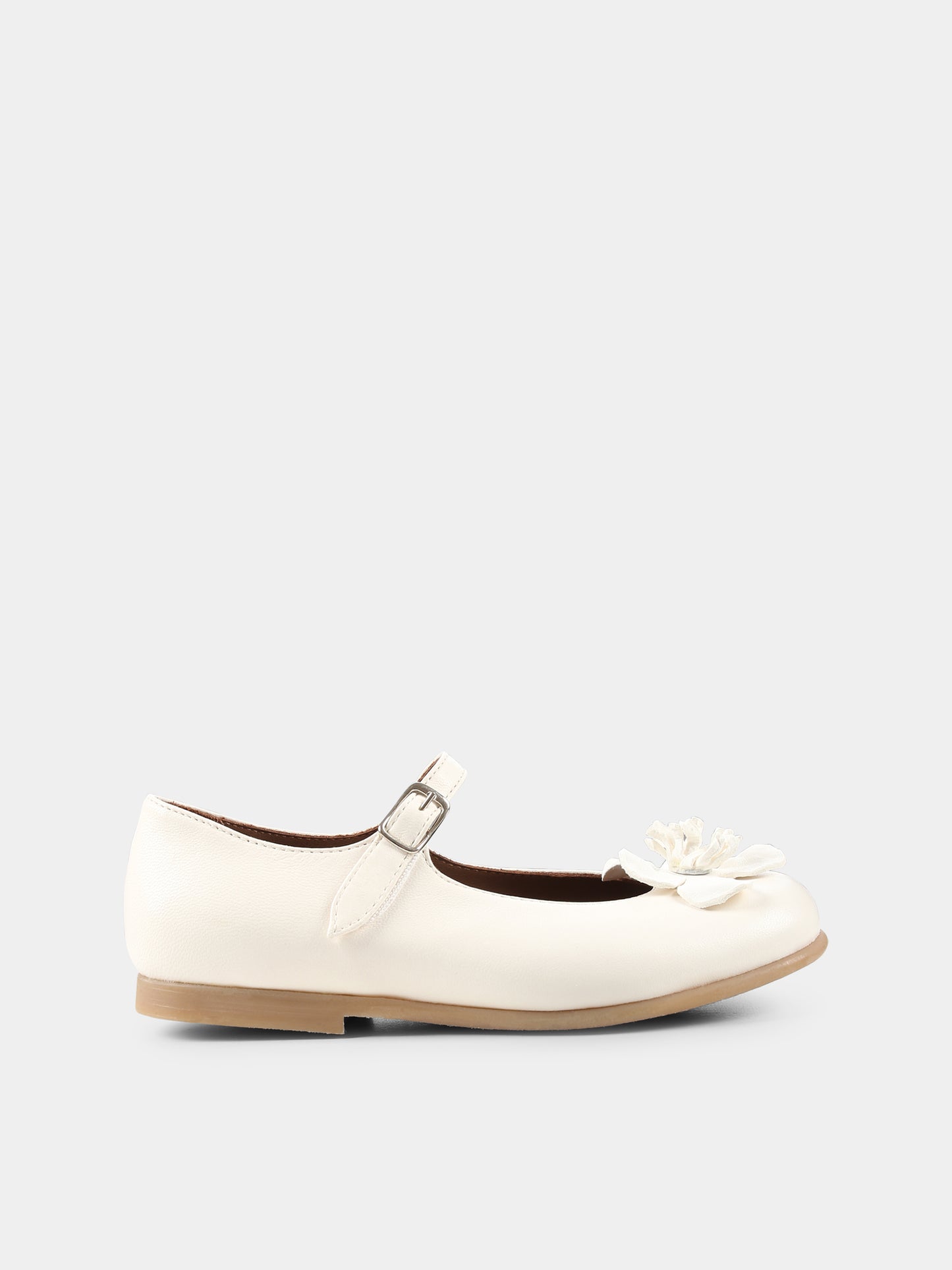 Ballerine avorio per bambina con fiore,Pèpè,01216 FK VLC ROCR AVORIO