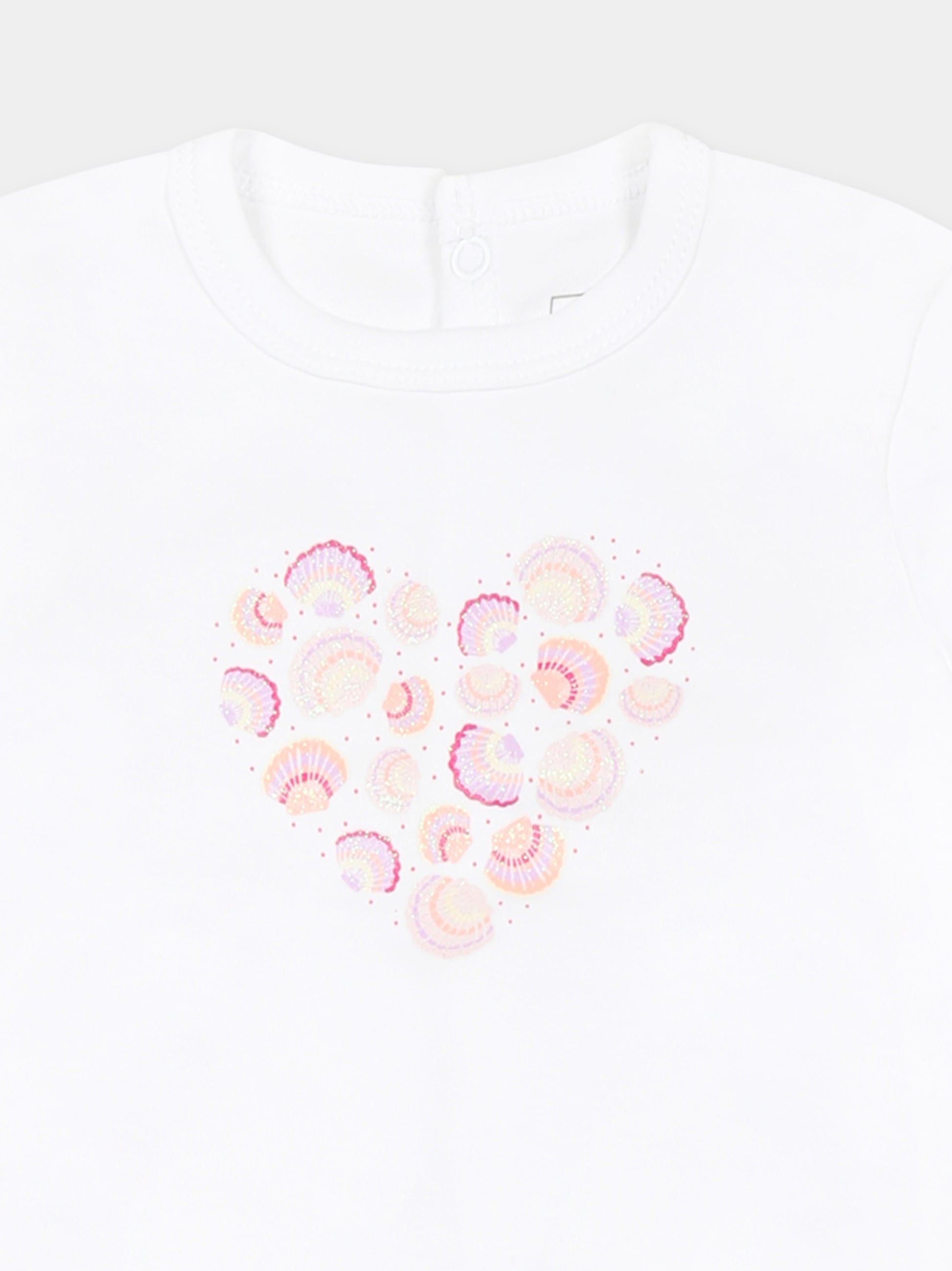 Tutina bianca per neoanta con cuore e conchiglie,Carrement Beau,Y30023 10P