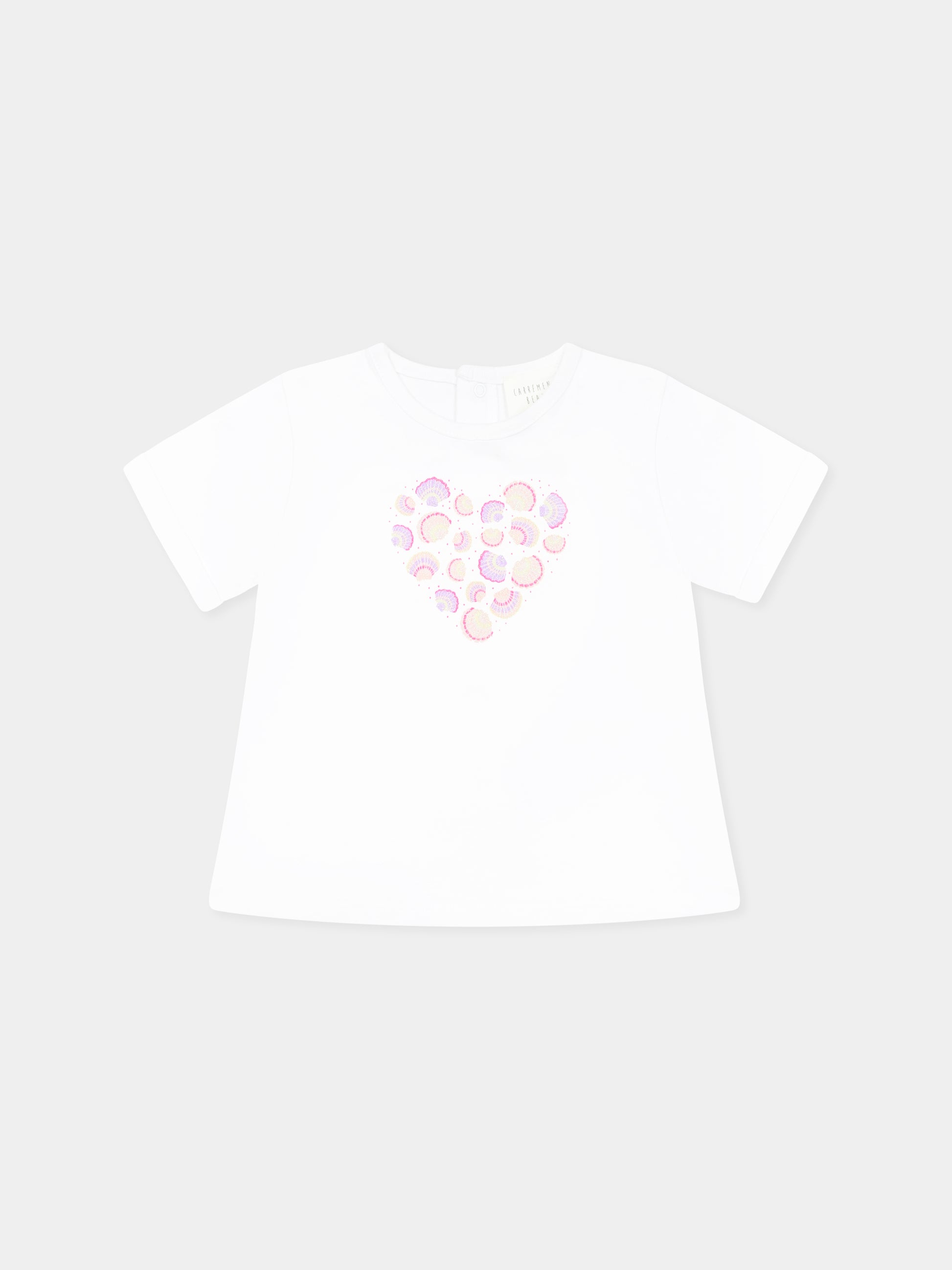 T-shirt bianca per neonata con cuore e conchiglie,Carrement Beau,Y30115 10P