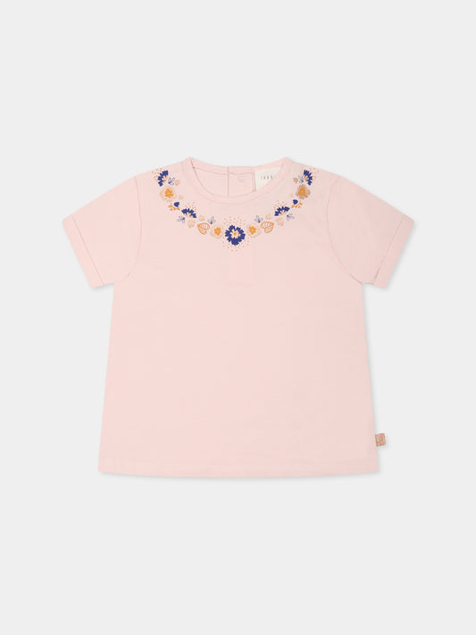T-shirt rosa per neonata con fiori,Carrement Beau,Y30117 43B