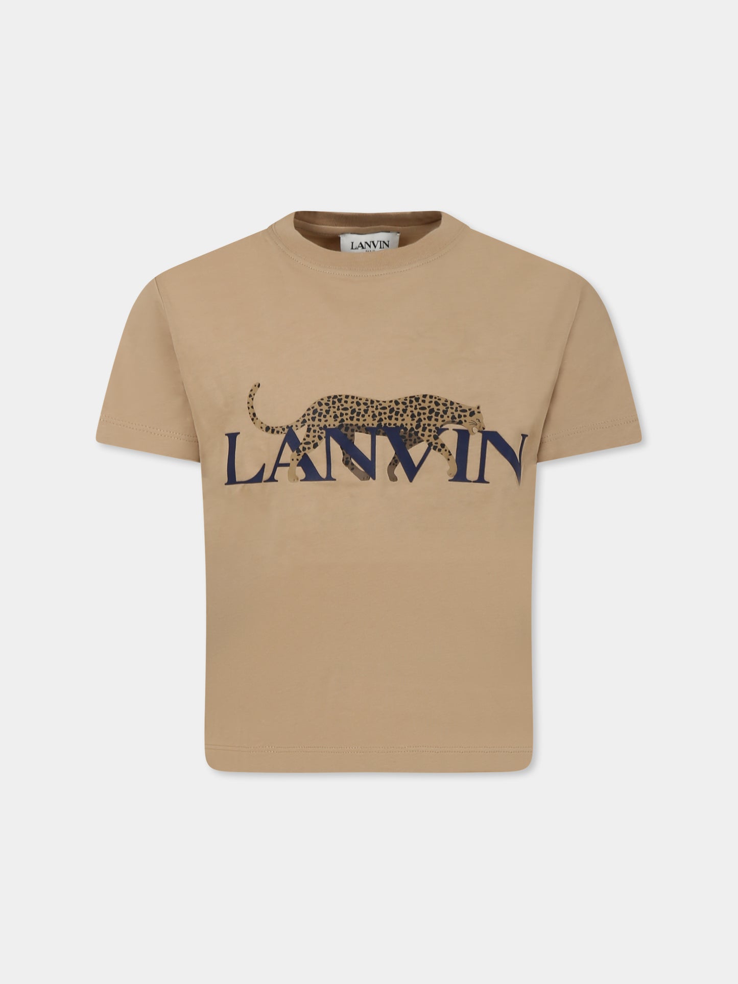 T-shirt beige per bambino con logo e ghepardo,Lanvin Petite,N30066 276