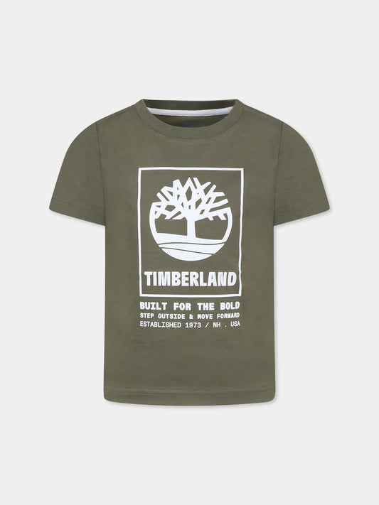 T-shirt verde per bambino con logo,Timberland,T60082 724