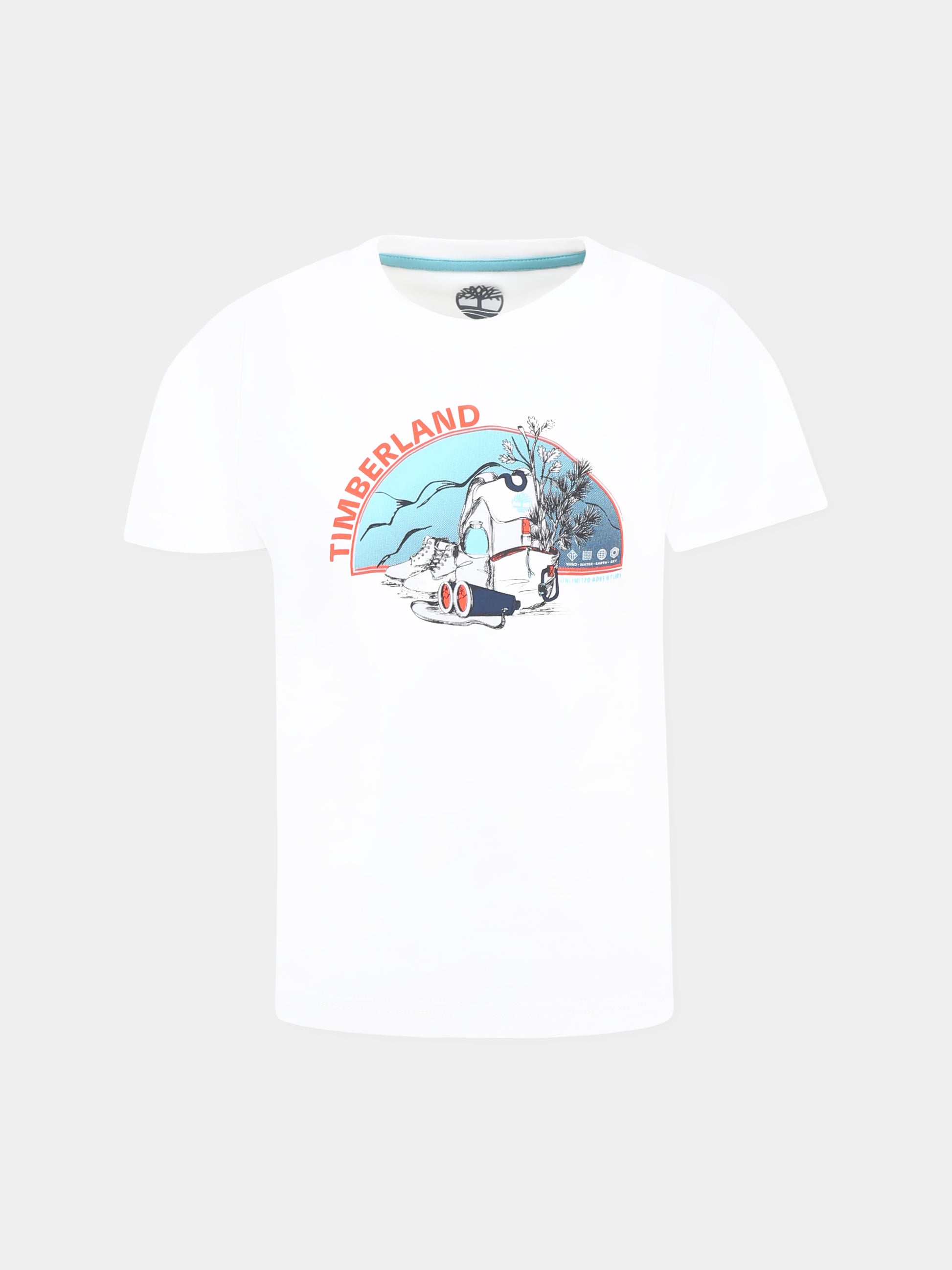 T-shirt bianca per bambino con logo e stampa,Timberland,T60142 10P