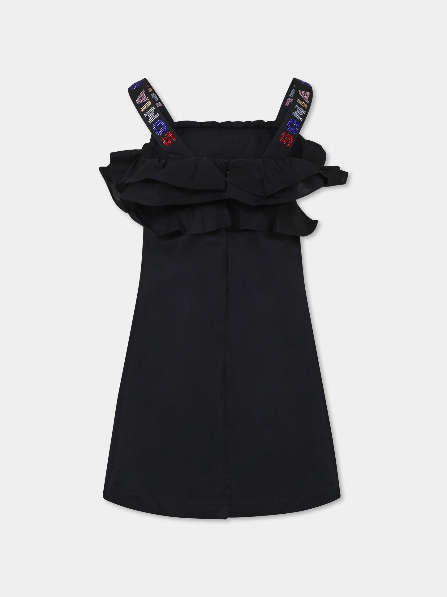 Vestito nero per bambina con logo e strass,Sonia Rykiel Paris,A00145 09B