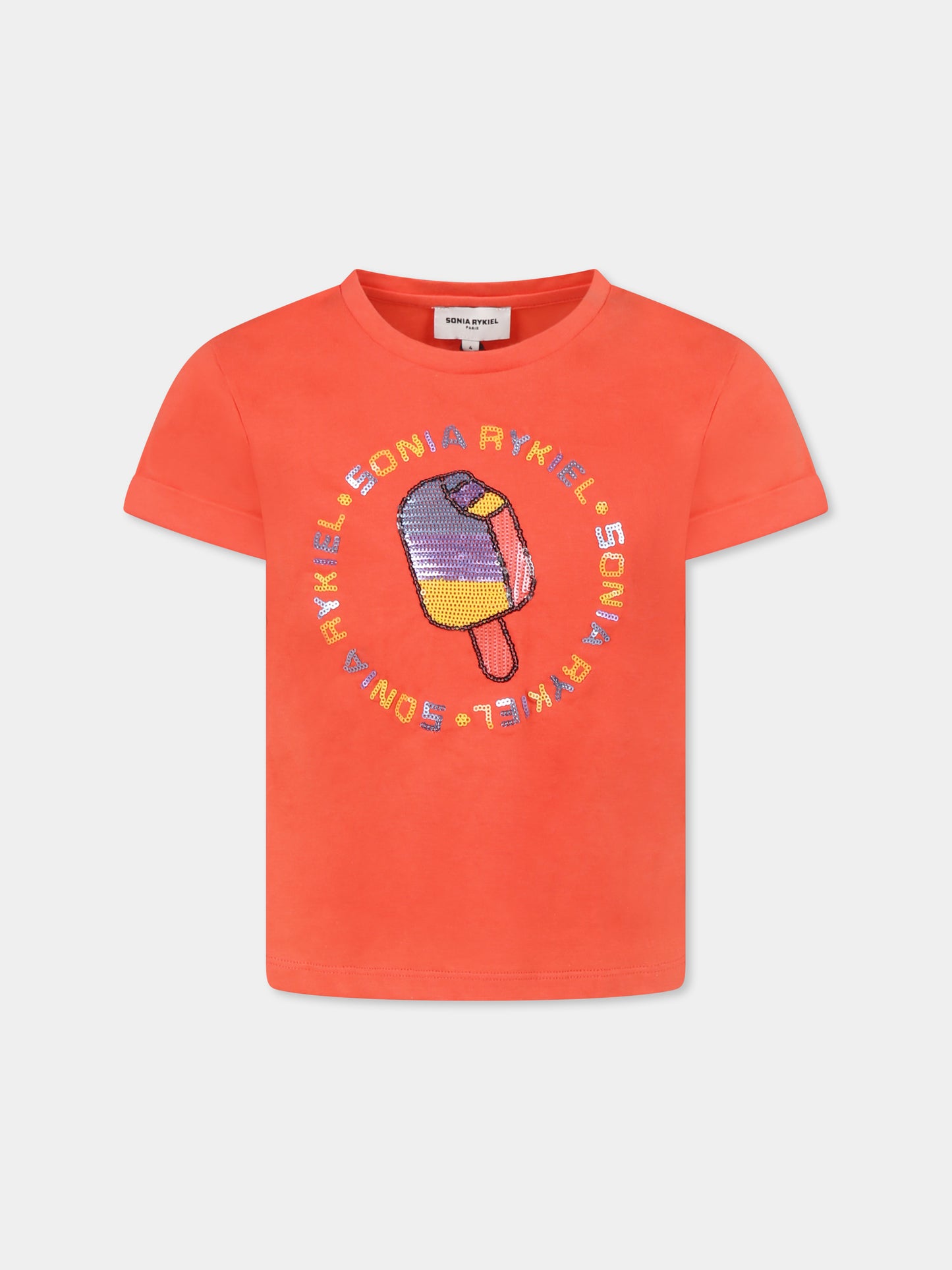 T-shirt rossa per bambina con logo e gelato,Sonia Rykiel Paris,A00175 402