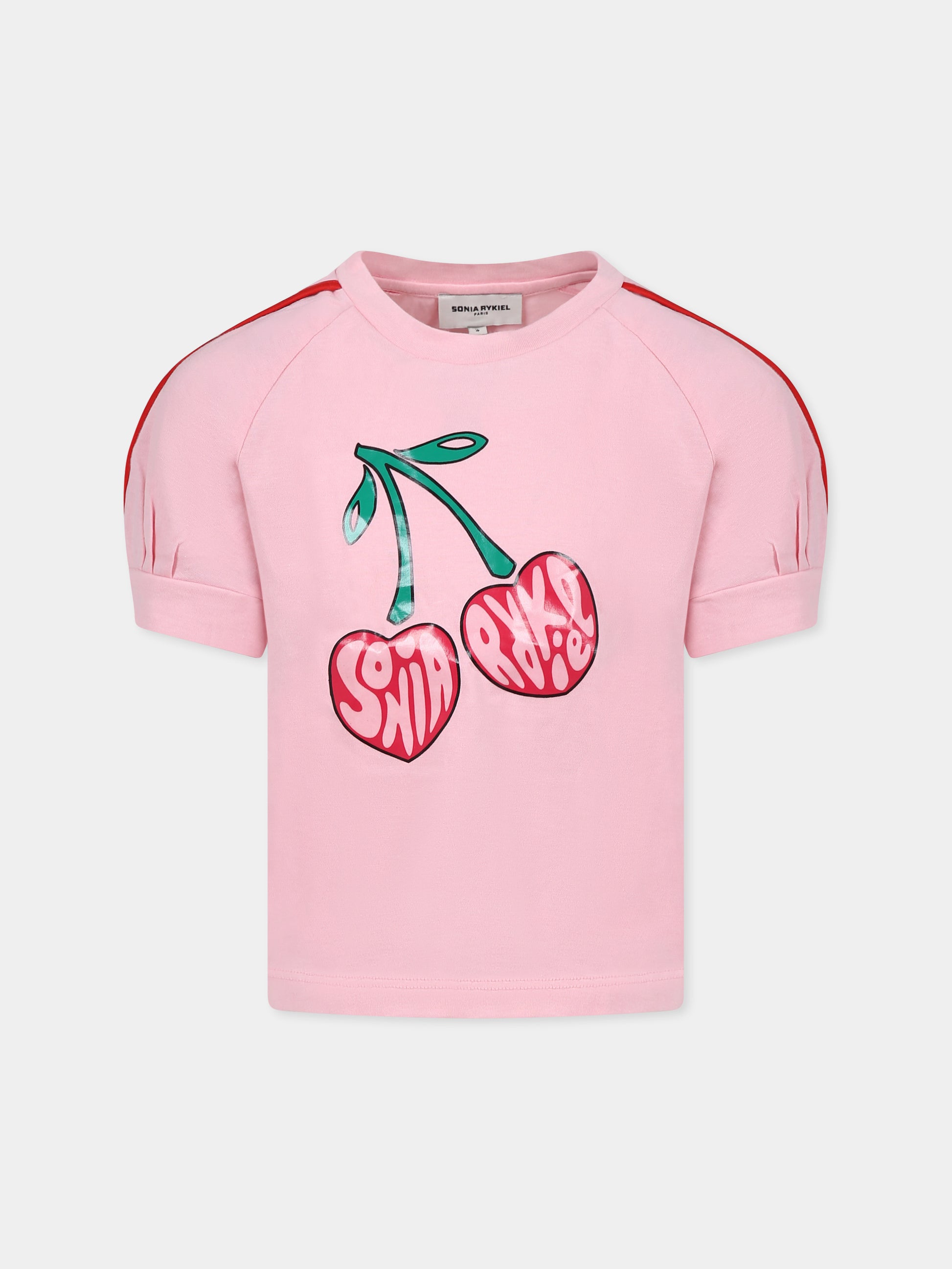 T-shirt rosa per bambian con logo e ciliegie,Sonia Rykiel Paris,A00186 45T