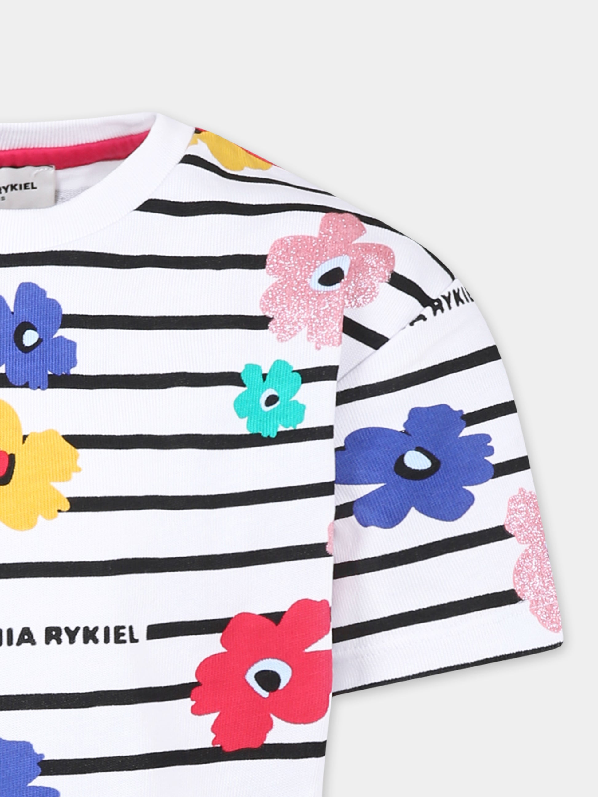 T-shirt bianca per bambina con fiori all over,Sonia Rykiel Paris,A00214 10P