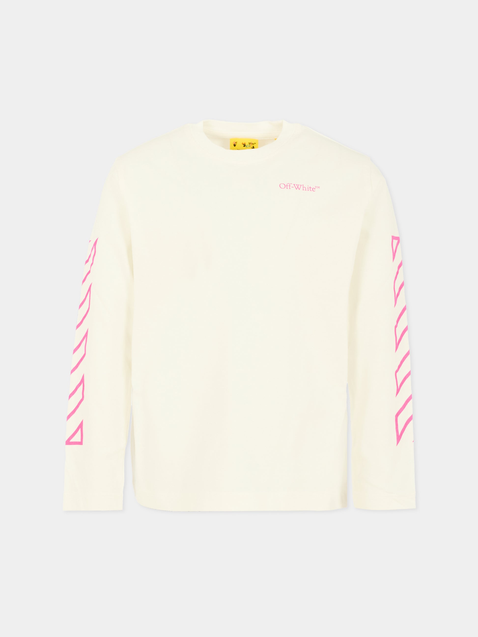 T-shirt avorio per bambina con freccia,Off White,OGAB001F25JER0050132