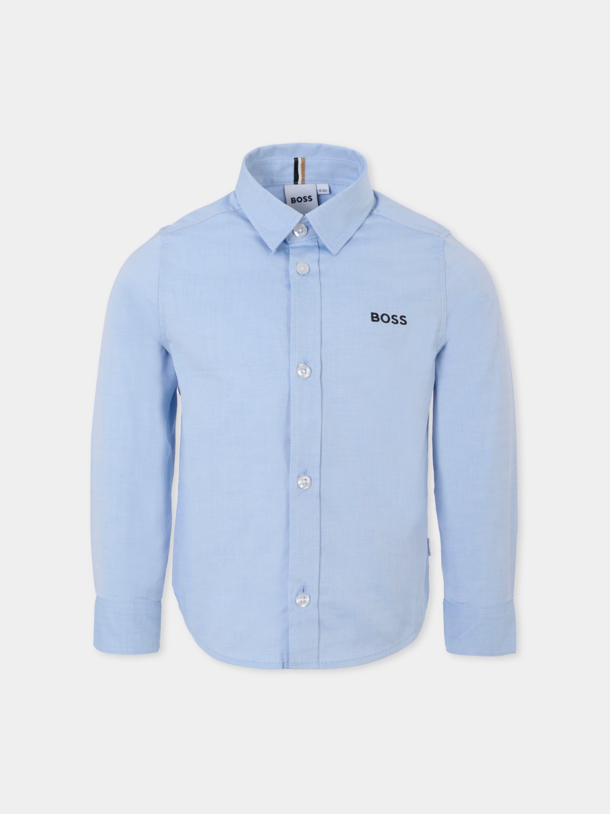 Camicia azzurra per bambino con logo nero,Boss,J52675 V60