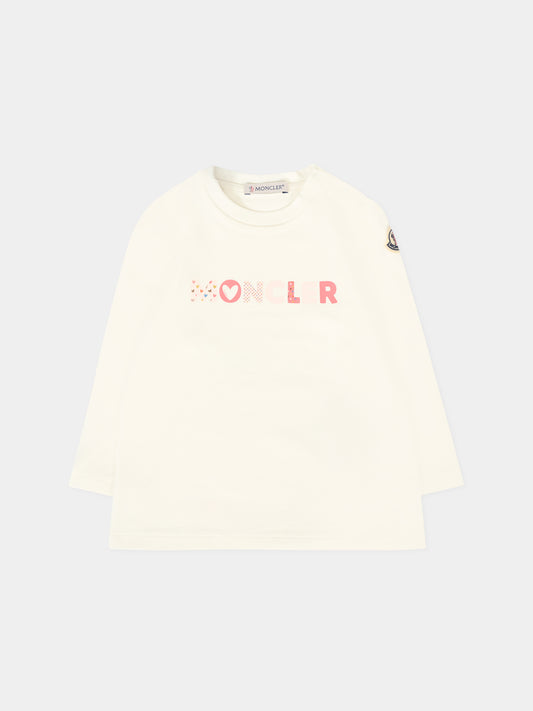 T-shirt avorio per neonata con logo,Moncler Kids,K2951 8D00006 89AUM 034