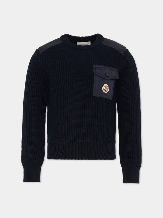 Maglione blu per bambino con logo,Moncler Kids,K2954 9C00010 M1241 742