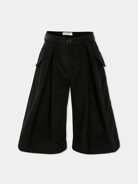 Shorts neri per bambina con logo ricamato,Philosophy,I1F406 - 6851 - P050