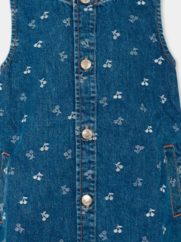 Vestito denim per bambina con ciliegie all over,Bonpoint,W05GDRW00059 617