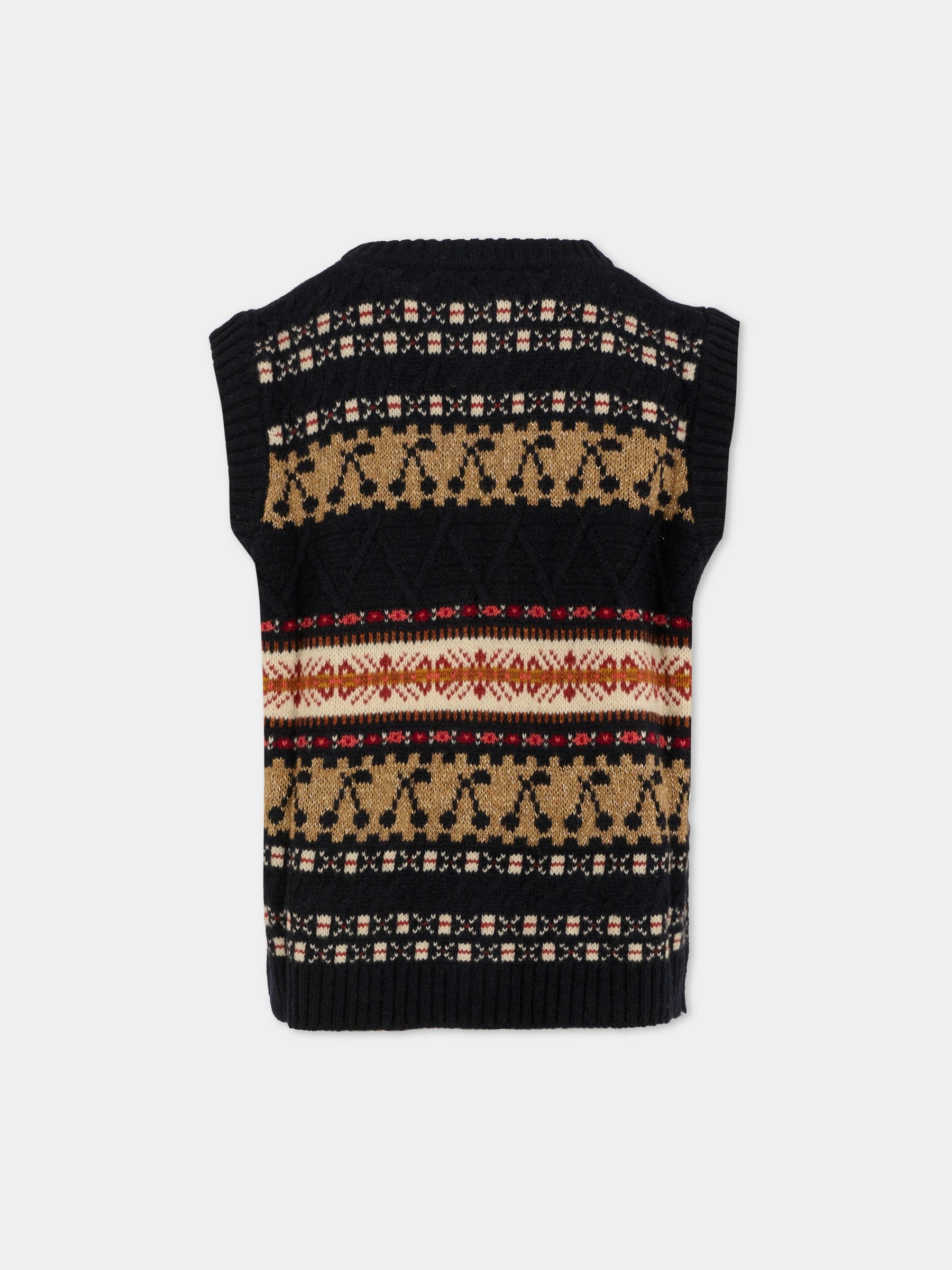 Maglia gilet blu per bambina con ciliegie,Bonpoint,W05GCAK00036 170