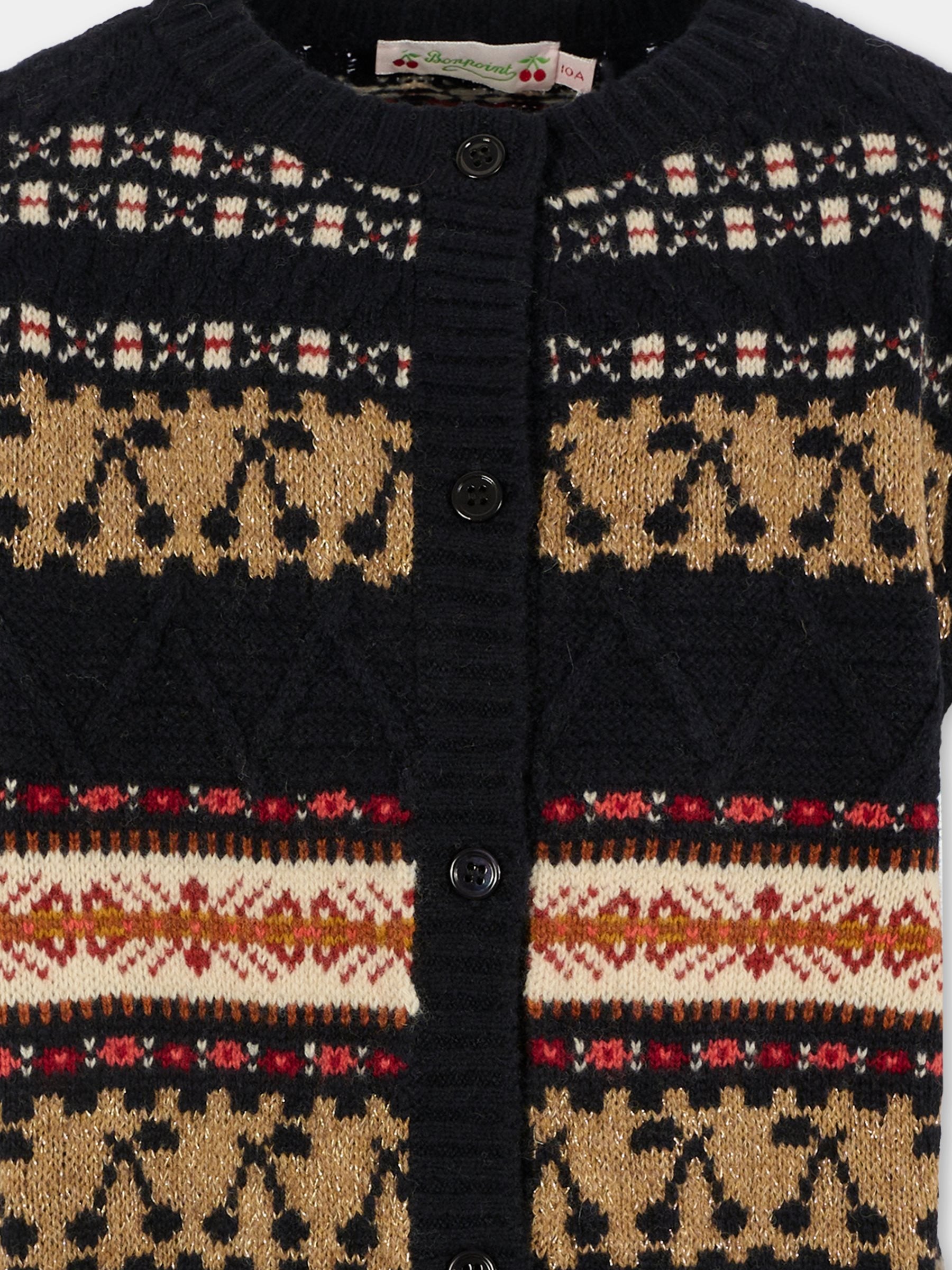 Maglia gilet blu per bambina con ciliegie,Bonpoint,W05GCAK00036 170