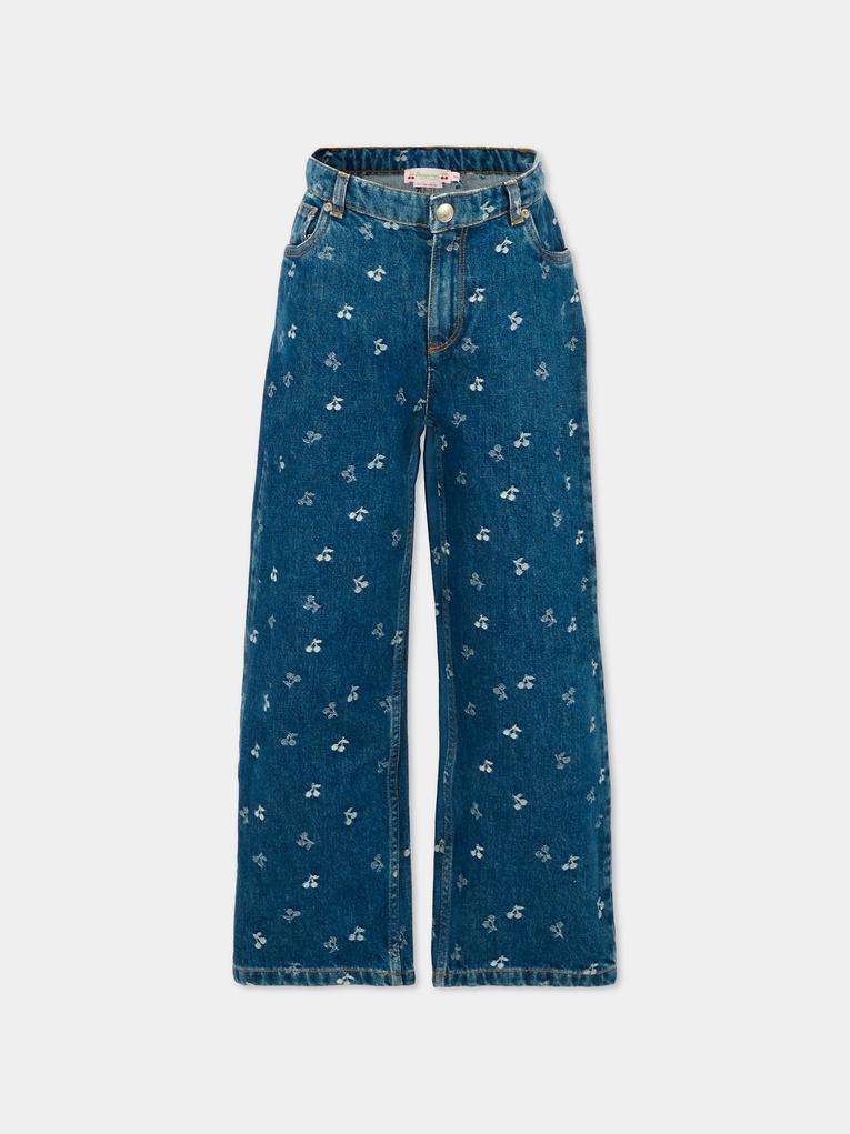 Jeans denim per bambina con ciliegie all over,Bonpoint,W05GPAW00004 617