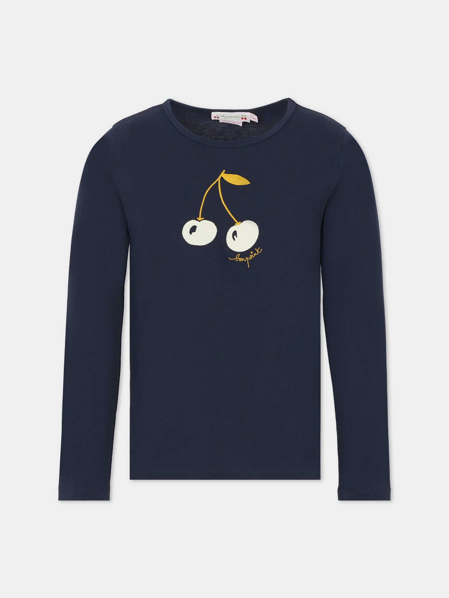 T-shirt blu per bambina con ciliegie e logo,Bonpoint,W05GTSK00021 170